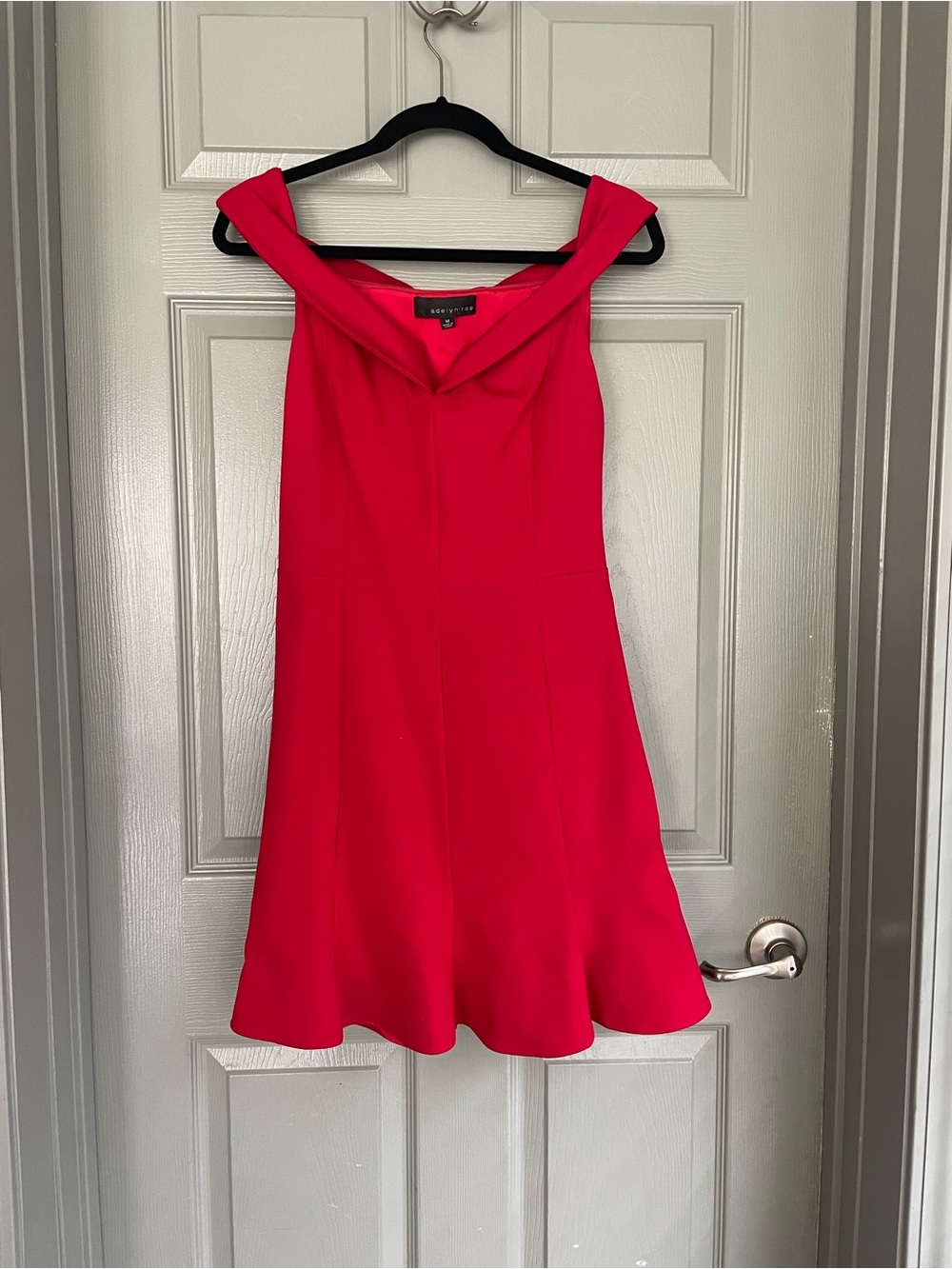 Adelynn Rae Scarlett Red Off-Shoulder Fit & Flare Dress Open Back Size Medium